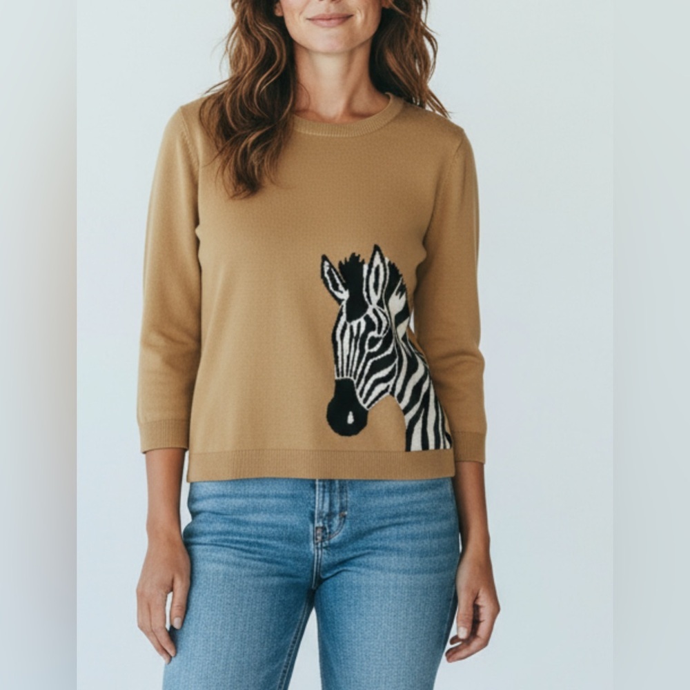 Talbots women’s tan zebra sweater size Petite M